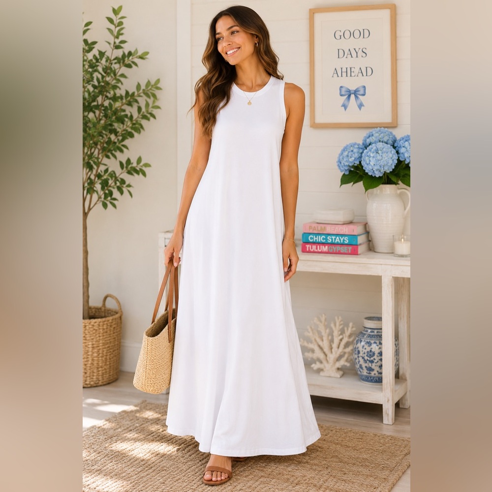 Magaschoni Sleeveless Maxi Dress in Soft White